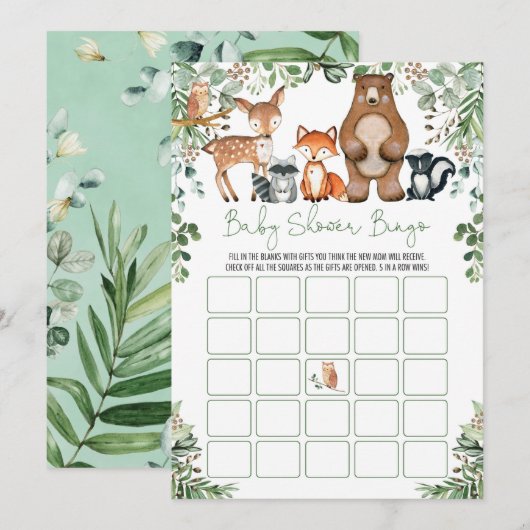 Bosbossen Baby shower game Kaart (Voorkant / Achterkant)