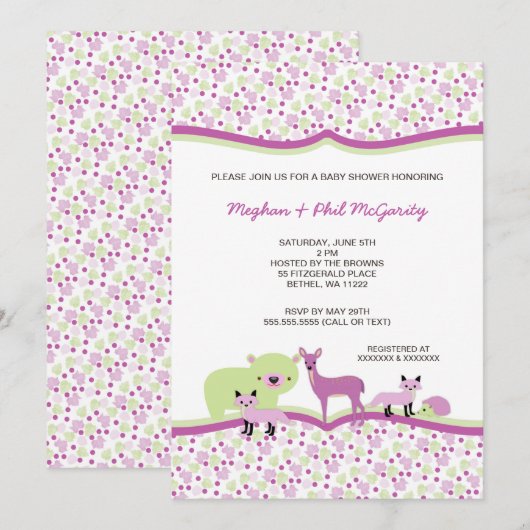 Bosbossen Baby shower GIRL Invite Kaart (Voorkant / Achterkant)