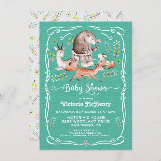 Bosbossen Baby shower Invitation Kaart (Voorkant / Achterkant)