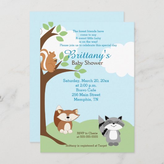 Bosbossen Baby shower Invitation Kaart (Voorkant / Achterkant)