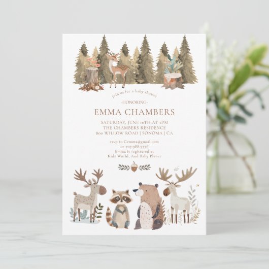 Bosbossen Baby shower Invitation Kaart (Staand voorkant)