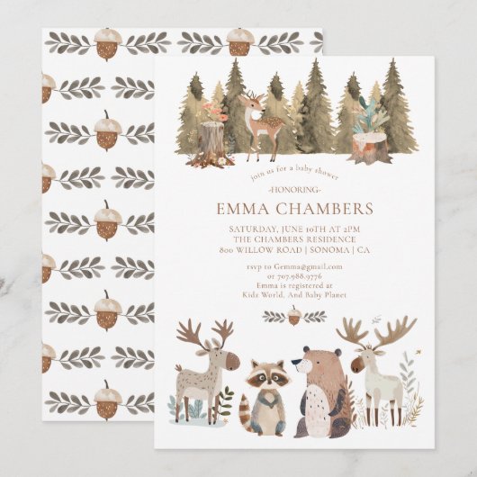 Bosbossen Baby shower Invitation Kaart (Voorkant / Achterkant)