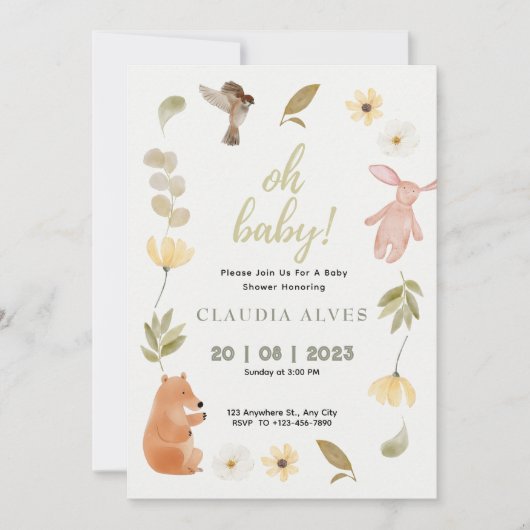 Bosbossen Baby shower Invitation Kaart (Voorkant)