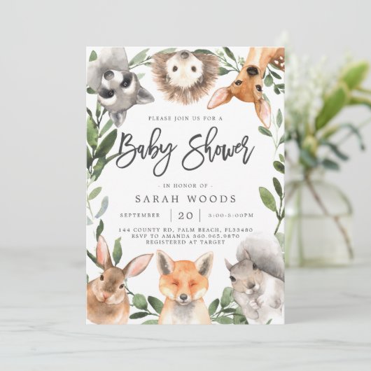 Bosbossen Baby shower Invitation Kaart (Staand voorkant)