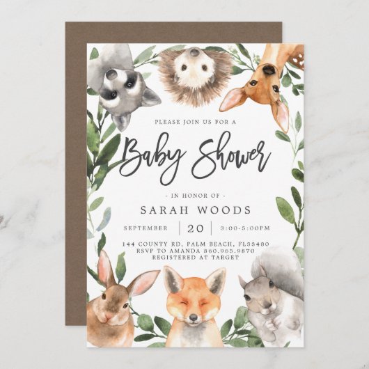 Bosbossen Baby shower Invitation Kaart (Voorkant / Achterkant)