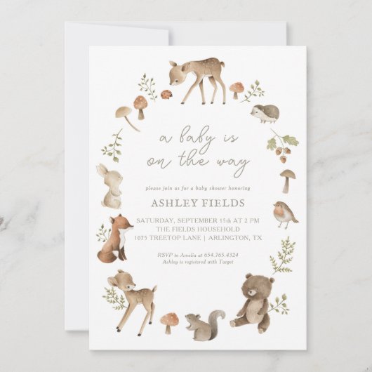 Bosbossen Baby shower Invitation Kaart (Voorkant)