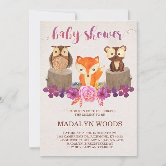 Bosbossen Baby shower Invitation Kaart (Voorkant)