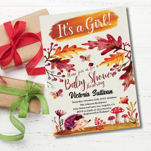 Bosbossen Baby shower van egel-Girl Kaart