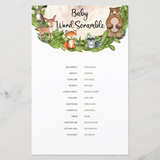 Bosbossen Baby Word Scramble (Achterkant)