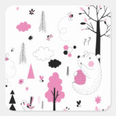 Bosbossen Beer Bijenhoning Vierkante Sticker (Voorkant)