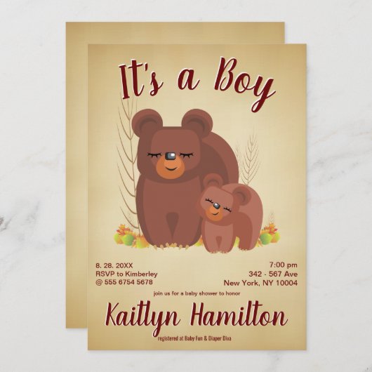 Bosbossen Beer Cub Boy Baby shower Kaart (Voorkant / Achterkant)