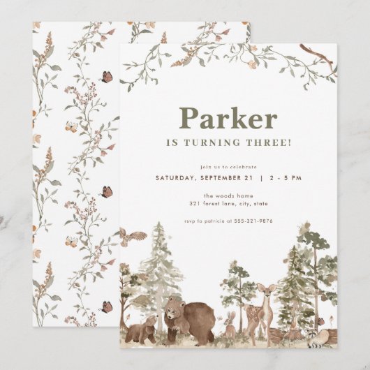 Bosbossen - Birthday-uitnodiging Kaart (Voorkant / Achterkant)