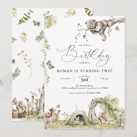 Bosbossen - Birthday-uitnodiging Kaart (Voorkant / Achterkant)