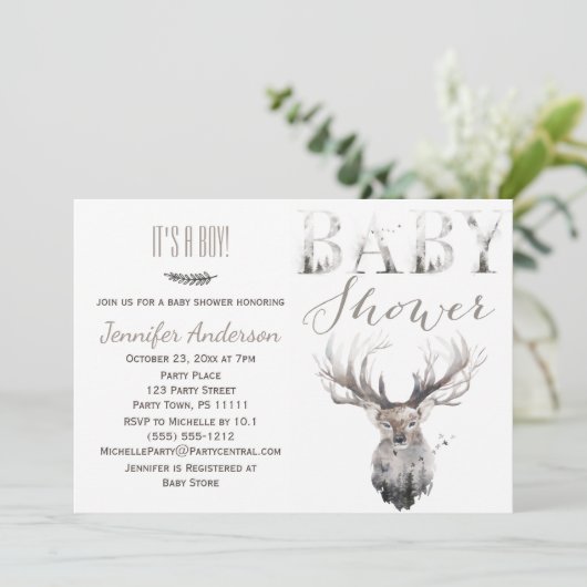 Bosbossen Dieren Deer Boy Baby shower Kaart (Staand voorkant)