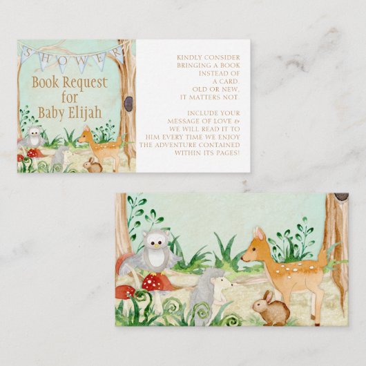 Bosbossen Dieren Deer Owl Book Request Visitekaartje (Voorkant / Achterkant)