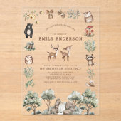 Bosbossen Dieren Genderneutraal Baby shower Acryl Uitnodigingen (Voorkant)