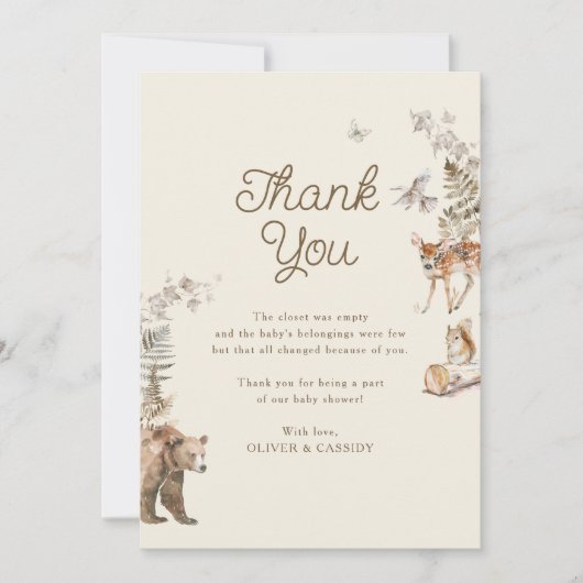 Bosbossen Dieren Genderneutraal Baby shower Bedankkaart (Voorkant)