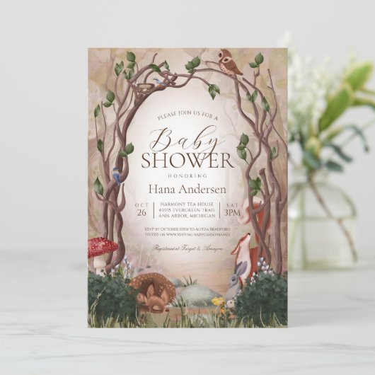 Bosbossen Dieren Genderneutraal Baby shower Kaart (Staand voorkant)