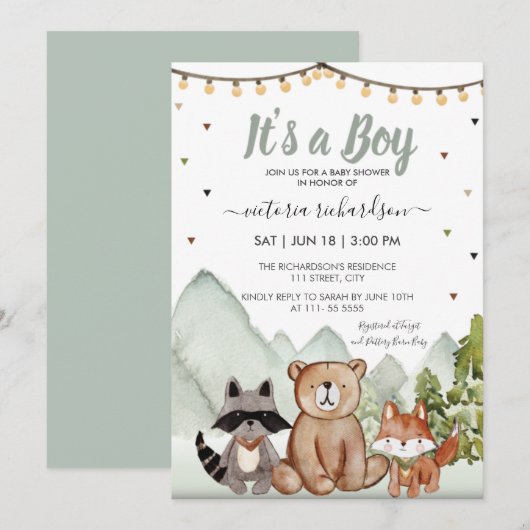 Bosbossen Dieren Het is een jongen Rustic Kaart (Voorkant / Achterkant)