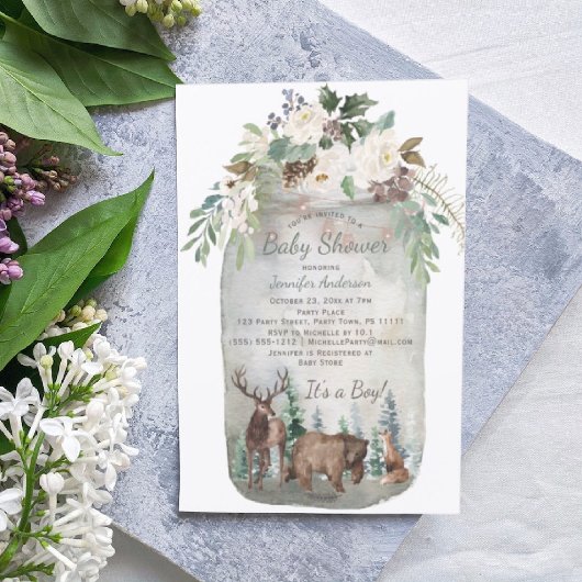 Bosbossen Dieren Mason Jar Baby shower Kaart