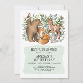 Bosbossen dieren Wild One Birthday Boy Kaart (Voorkant)