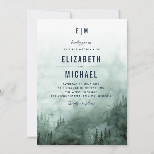 Bosbossen groene trouwuitnodiging kaart (Voorkant)