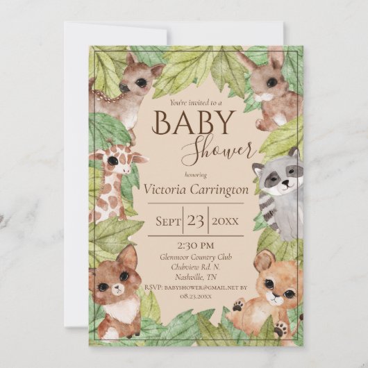 Bosbossen Oerwoud Dieren Greenery Baby Kaart (Voorkant)