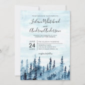 Bosbossen Waterverf Blue Wedding Kaart (Voorkant)