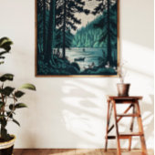 Bosbouw Bossen Natuur Landschap Linocut Poster