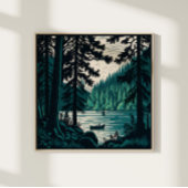 Bosbouw Bossen Natuur Landschap Linocut Poster