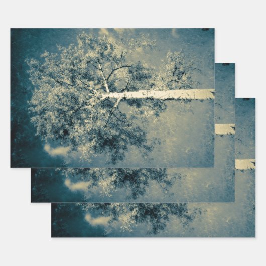  bosbouw tegen grijze hemel inpakpapier vel (Set)