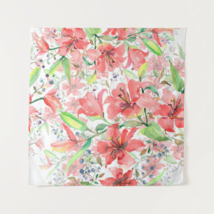 Bosbouwbloemen met vogel. Wilde lende l Wandkleed