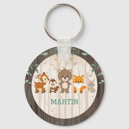 Bosbouwdieren 1e geboorthday Party Favors Sleutelhanger (Voorkant)