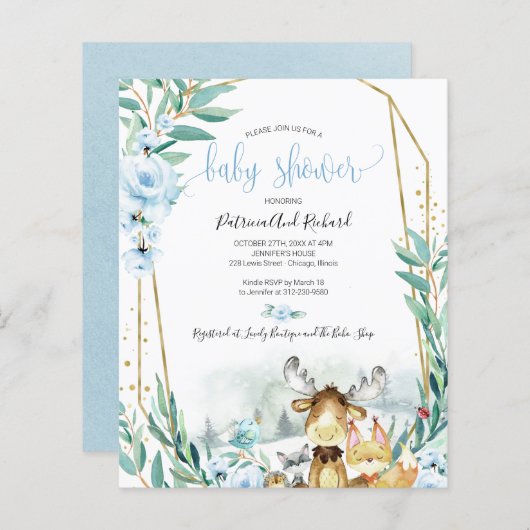 Bosbouwdieren Baby shower Budget Invitations (Voorkant / Achterkant)