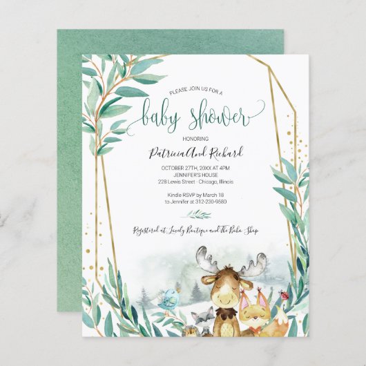 Bosbouwdieren Baby shower Budget Invitations (Voorkant / Achterkant)