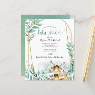 Bosbouwdieren Baby shower Budget Invitations