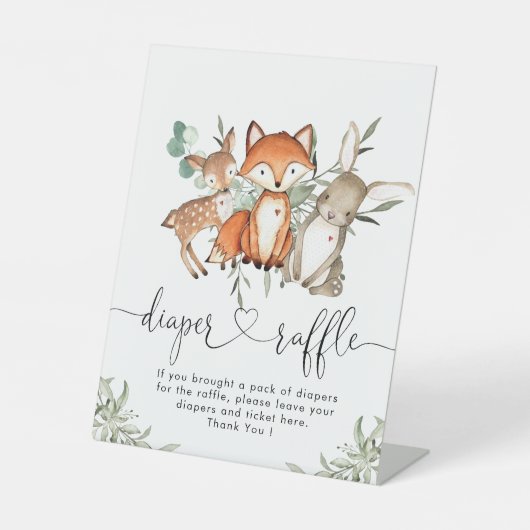 Bosbouwdieren Baby shower Diaper Raffle Reclamebord Met Voetstuk (Voorkant)
