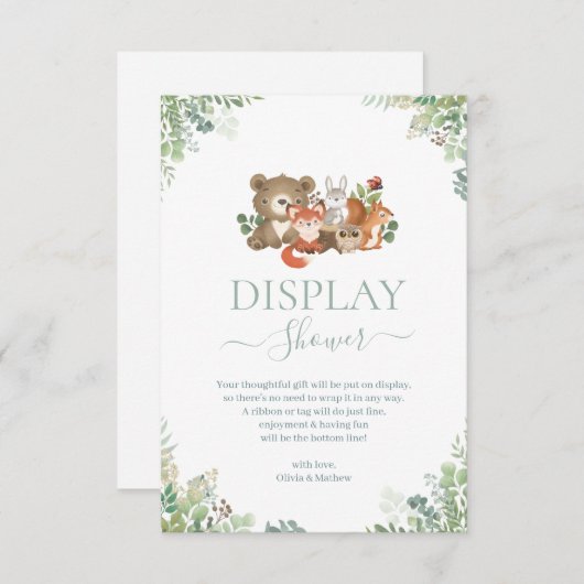 Bosbouwdieren Baby shower Display Shower Enclos Informatiekaartje (Voorkant / Achterkant)