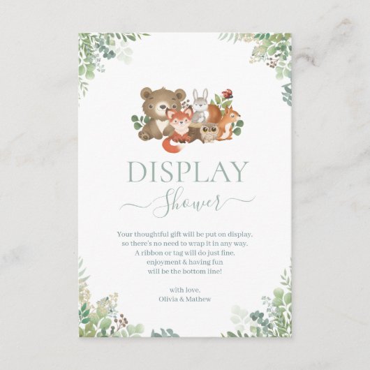 Bosbouwdieren Baby shower Display Shower Enclos Informatiekaartje (Voorkant)