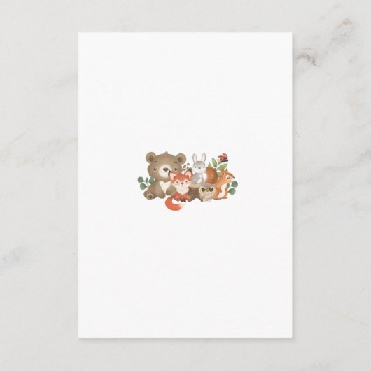 Bosbouwdieren Baby shower Display Shower Enclos Informatiekaartje (Achterkant)