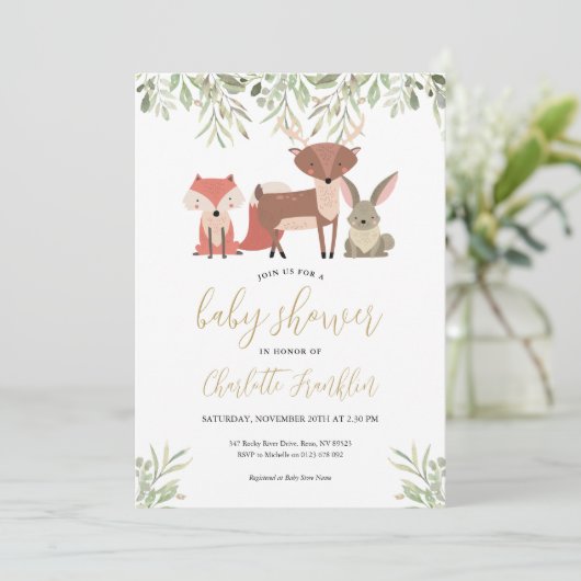 Bosbouwdieren Baby shower Kaart (Staand voorkant)