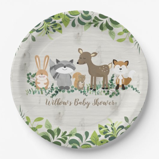Bosbouwdieren Baby shower Papieren Bordje (Voorkant)