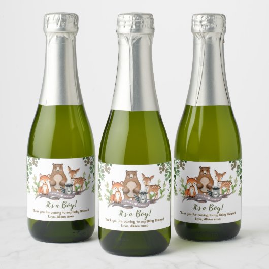 Bosbouwdieren Baby shower Sparkling Wijnetiket (Flessen)