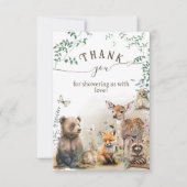 Bosbouwdieren Baby shower van groenbossen Bedankkaart (Voorkant)
