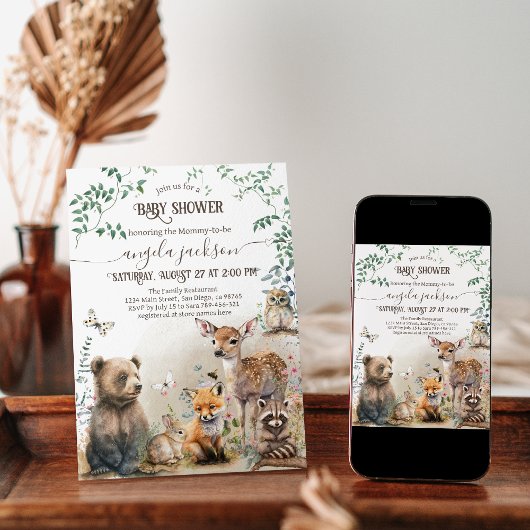 Bosbouwdieren Baby shower van groenbossen Kaart