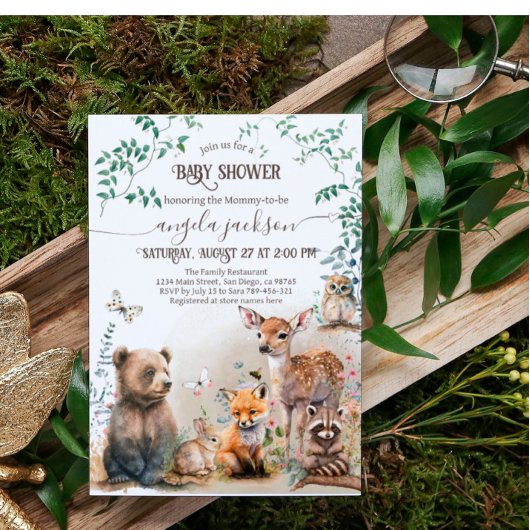 Bosbouwdieren Baby shower van groenbossen Kaart
