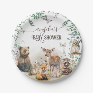 Bosbouwdieren Baby shower van groenbossen Papieren Bordje