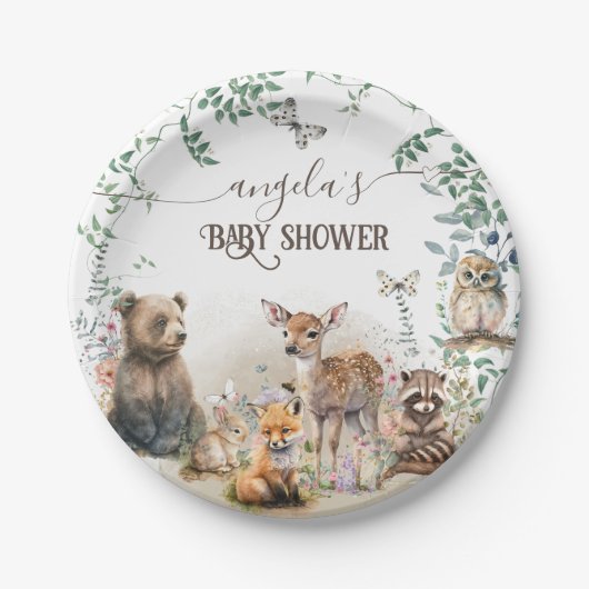 Bosbouwdieren Baby shower van groenbossen Papieren Bordje (Voorkant)