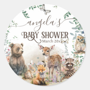 Bosbouwdieren Baby shower van groenbossen Ronde Sticker