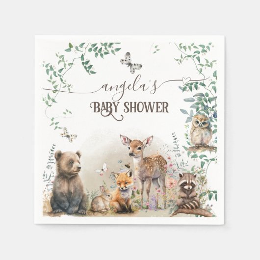 Bosbouwdieren Baby shower van groenbossen Servet (Voorkant)
